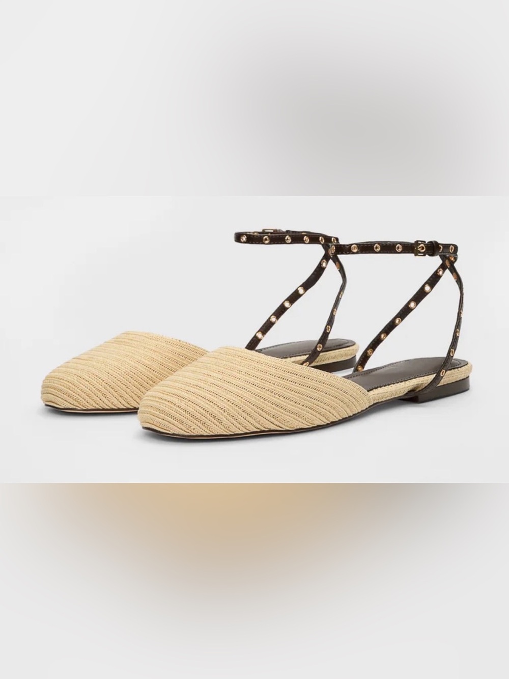 Shoe Dazzle Beige Pointed Ankle-Strap Flats - Picture 5 of 5